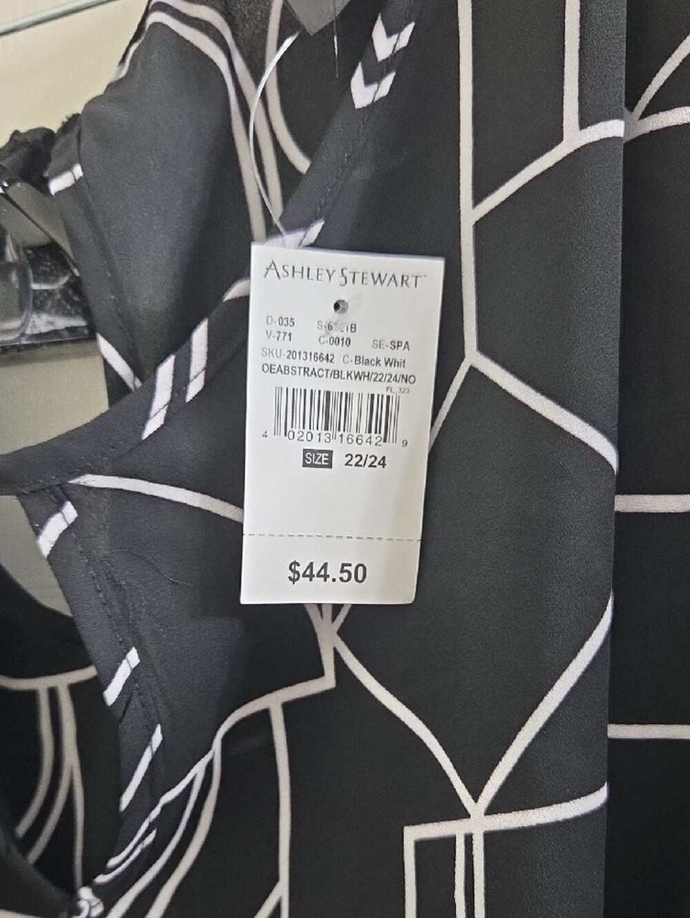 Ashley Stewart Black & White Geometric Tie-Front Blouse - Picture 9 of 9
